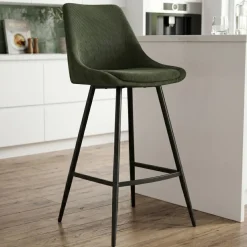 Sgabello Alto-Set di 2 sgabelli da bar con schienale in velluto a coste (Altezza seduta 75cm) Juno pino