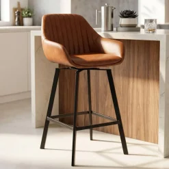 Sgabello Alto-Set di 2 sgabelli da bar girevoli con schienale (Altezza seduta 75cm) Zila