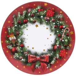 Feeric Lights & Christmas Stoviglie Natalizie-Set di 12 sottopiatti Corona di Natale Rosso