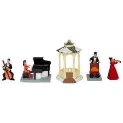 JJA Personaggi E Accessori Per Villaggio-Set di 5 statuine e accessori per Villaggio di Natale (H22 cm) Musica e chiosco