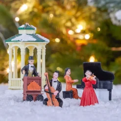 JJA Personaggi E Accessori Per Villaggio-Set di 5 statuine e accessori per Villaggio di Natale (H22 cm) Musica e chiosco