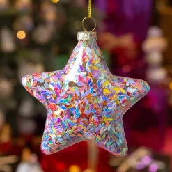 KAEMINGK Addobbi Natalizi-Set di 12 stelle di Natale in vetro (D90 mm) Lustrini di Natale Multicolori