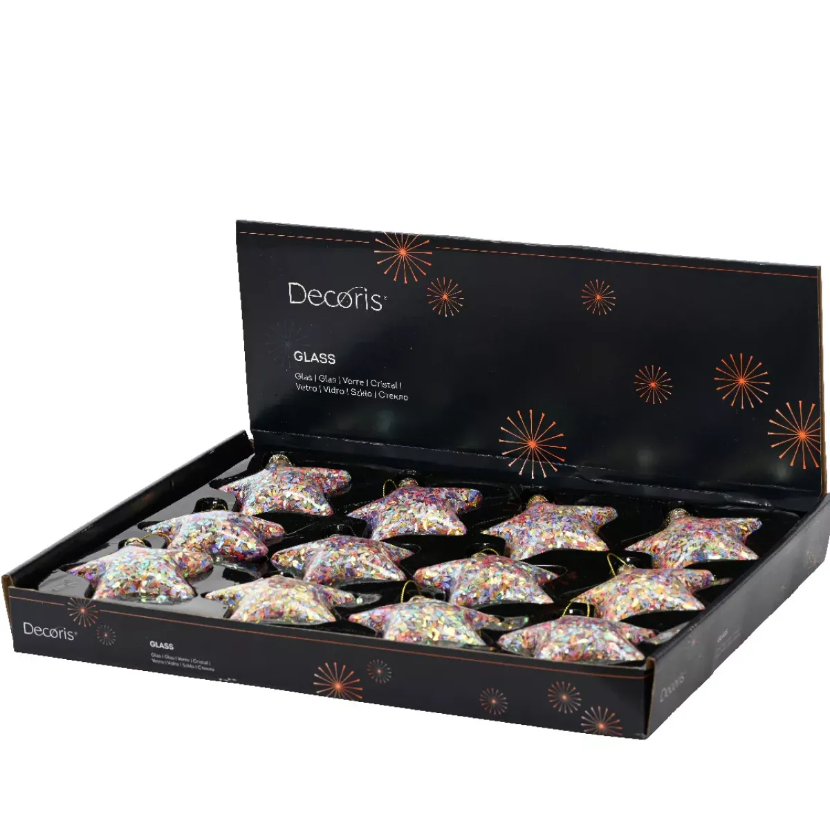 KAEMINGK Addobbi Natalizi-Set di 12 stelle di Natale in vetro (D90 mm) Lustrini di Natale Multicolori