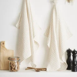 Set di 2 strofinacci in garza di cotone (50 x 70 cm) Gaïa vichy Beige