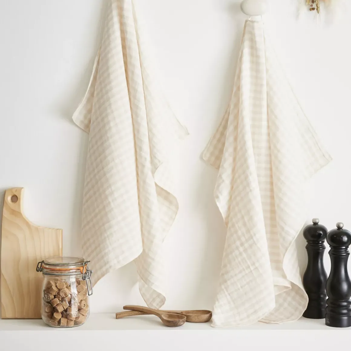 Set di 2 strofinacci in garza di cotone (50 x 70 cm) Gaïa vichy Beige