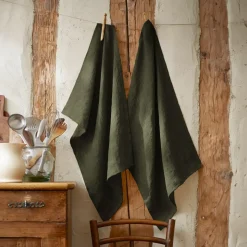 Set di 2 strofinacci lino lavato (50 x 70 cm) Louise Verde rosmarino