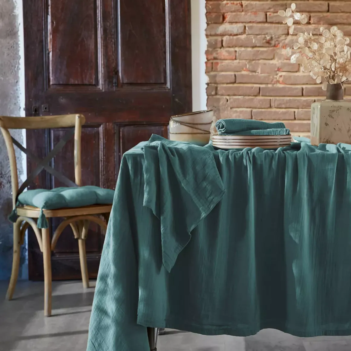 Set di 3 tovaglioli garza di cotone Gaïa Blu anatra