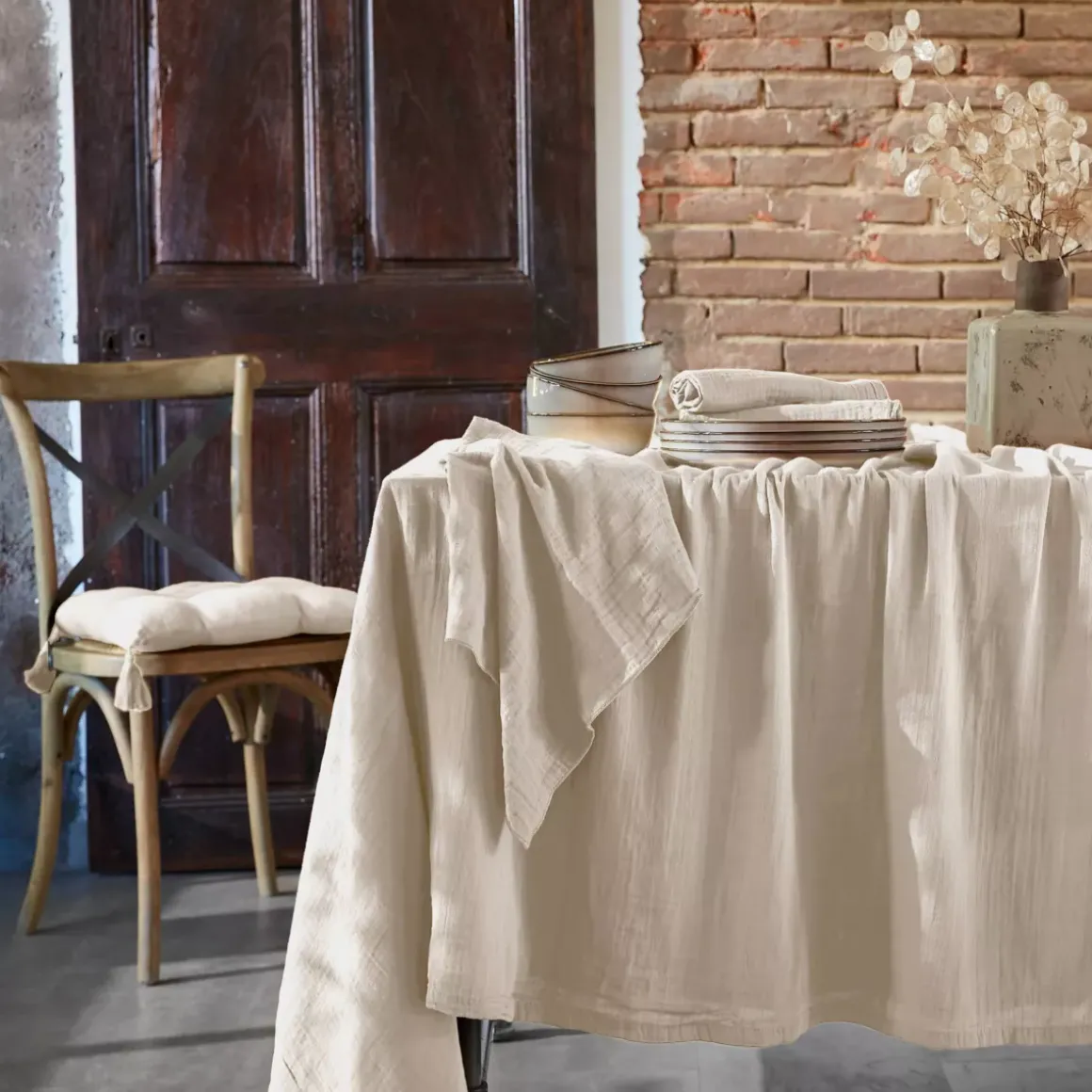 Set di 3 tovaglioli garza di cotone Gaïa Beige pampa