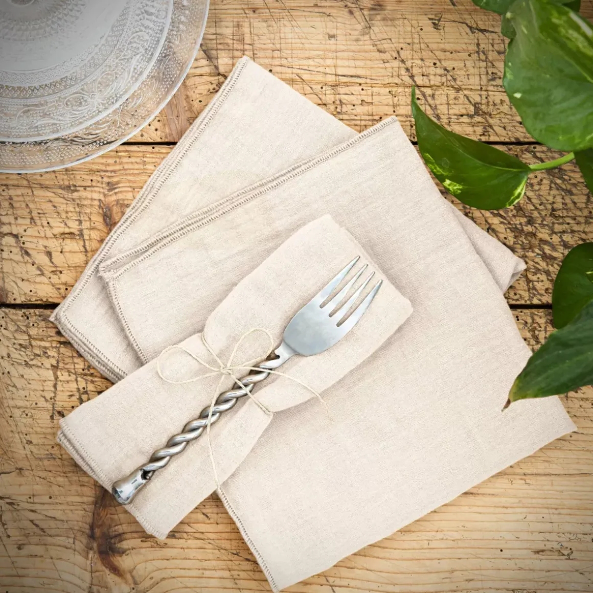 Set di 3 tovaglioli garza di cotone Gaïa Beige pampa