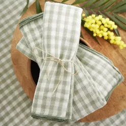 Set di 3 tovaglioli in garza di cotone (40 x 40 cm) Gaïa vichy Verde eucalipto