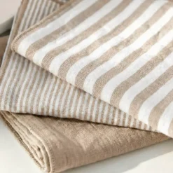 Set di 3 tovaglioli in garza di cotone (40 x 40 cm) Gaïa a righe Corda