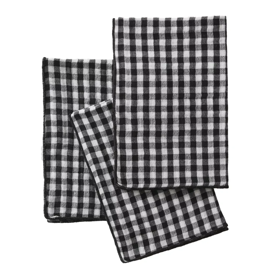 Set di 3 tovaglioli in garza di cotone (40 x 40 cm) Gaïa vichy Nero