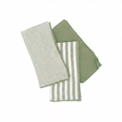 EMINZA Tovaglioli-Set di 3 tovaglioli in garza di cotone (40 x 40 cm) Gaïa a righe Verde eucalipto