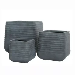EMINZA Coprivaso Per Esterno-Set di 3 vasi da esterno quadrati (H49-37-27 cm) Jamie Grigio effetto cemento