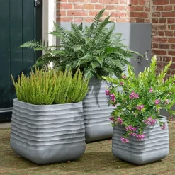 EMINZA Coprivaso Per Esterno-Set di 3 vasi da esterno quadrati (H49-37-27 cm) Jamie Grigio effetto cemento