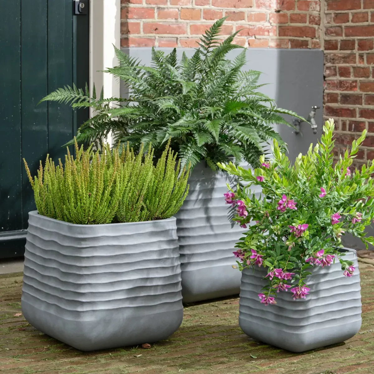 EMINZA Coprivaso Per Esterno-Set di 3 vasi da esterno quadrati (H49-37-27 cm) Jamie Grigio effetto cemento