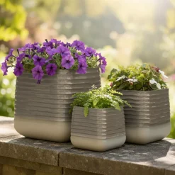 EMINZA Coprivaso Per Esterno-Set di 3 vasi da esterno quadrati (H49-37-27 cm) Jamie