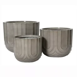 EMINZA Coprivaso Per Esterno-Set di 3 vasi da esterno rotondi (H36-30-24 cm) Milo