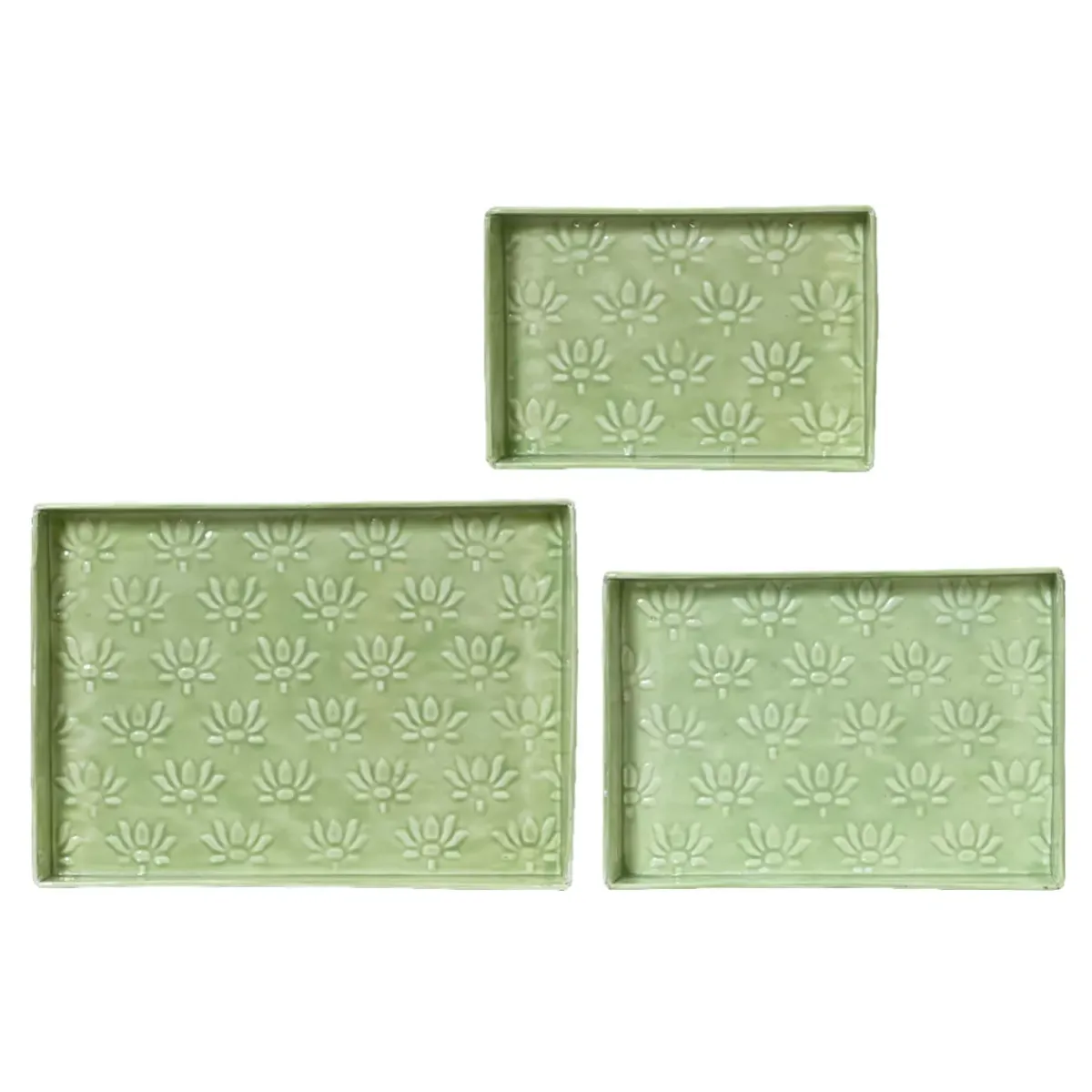 #N/A Coprivaso Per Esterno-Set di 3 vassoi decorativi (34 x 24 cm) Fiori di Ésmée mela