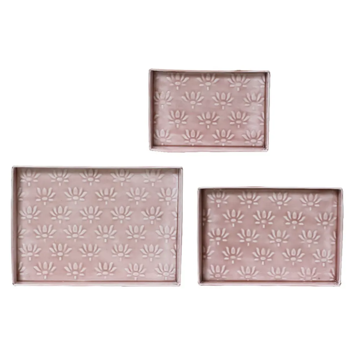 #N/A Coprivaso Per Esterno-Set di 3 vassoi decorativi (34 x 24 cm) Fiori di Ésmée pallido