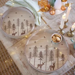 KAEMINGK Stoviglie Natalizie|Decorazione Da Tavola-Set di 2 vassoi rotondi in (D34-D29 cm) Alberi di Natale