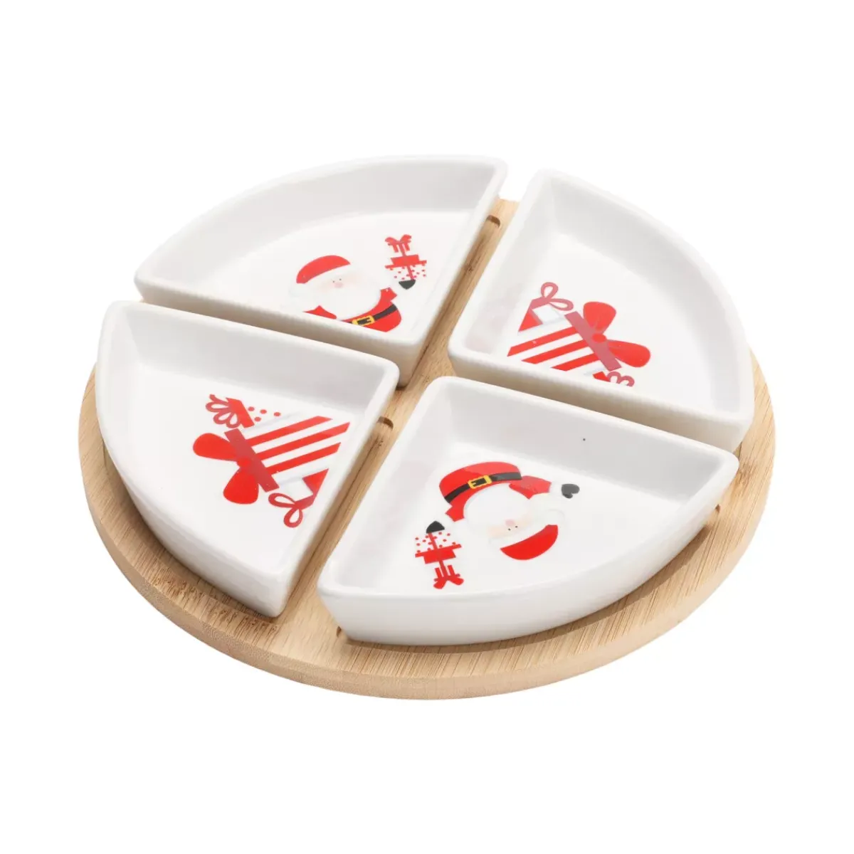 KOOPMAN Stoviglie Natalizie-Set per tapas con vassoio e 4 ciotole (D22 cm) Babbo Natale e regali