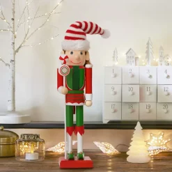 KAEMINGK Babbo Natale Animali E Personaggi-Soldato Schiaccianoci in legno (H30 cm) Folletto di Babbo Natale e verde