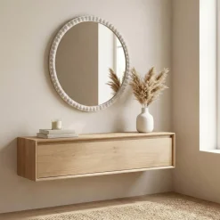 EMINZA Specchi-Specchio da parete rotondo con cornice in legno (81 cm) Galena