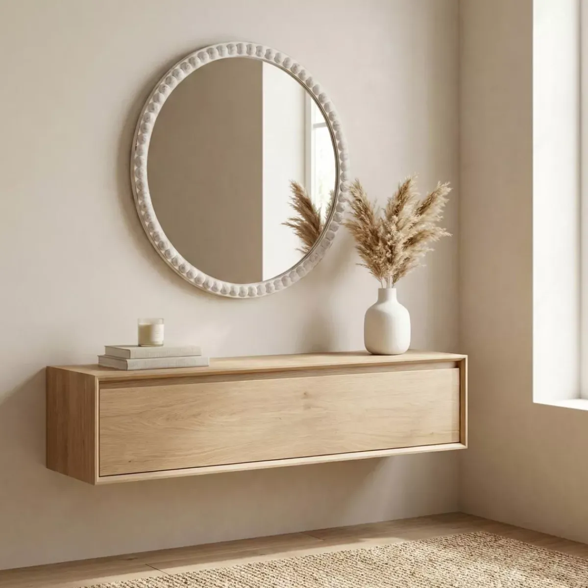 EMINZA Specchi-Specchio da parete rotondo con cornice in legno (81 cm) Galena
