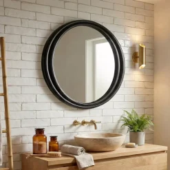 EMINZA Specchi-Specchio da parete rotondo con cornice in legno (91.4 cm) Taos
