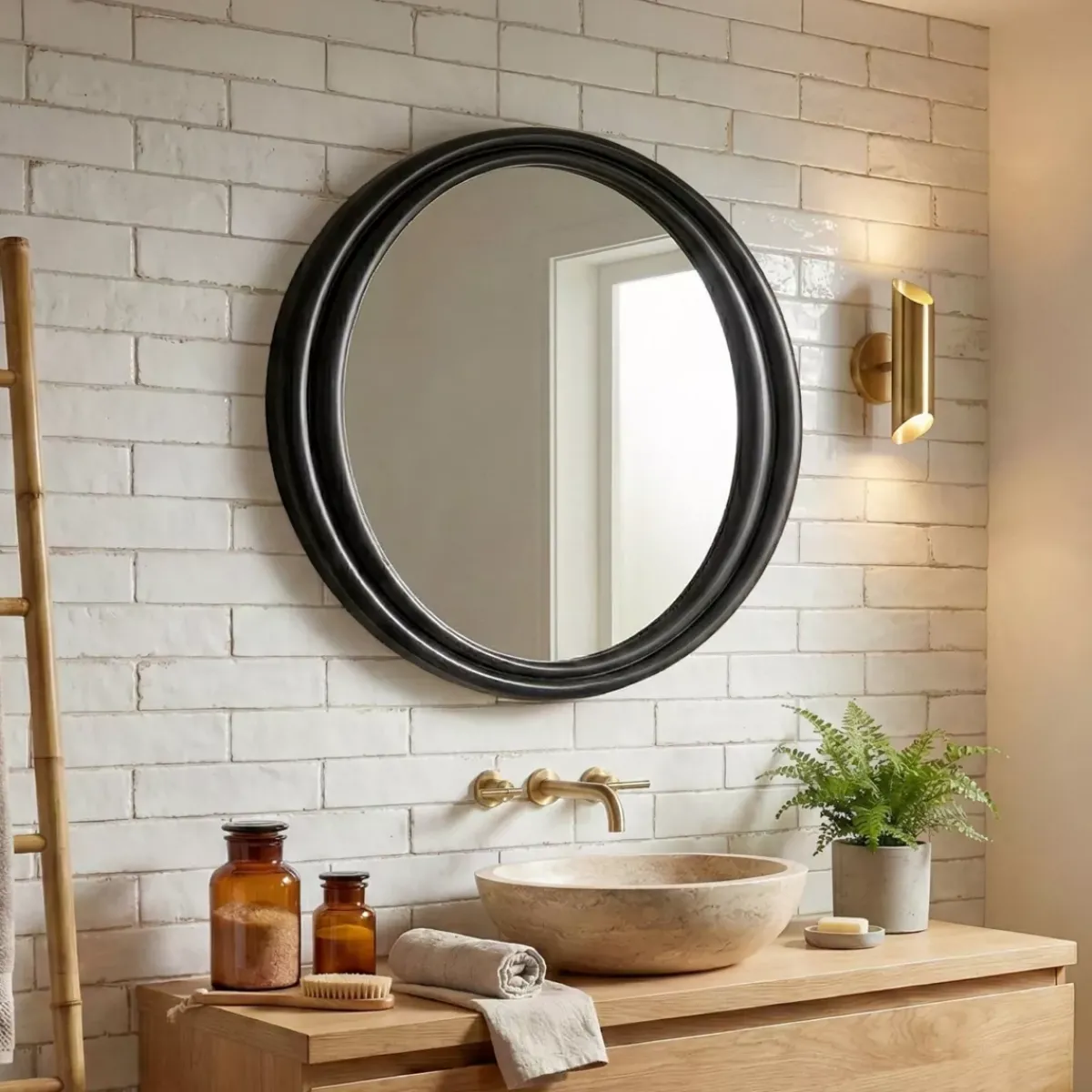 EMINZA Specchi-Specchio da parete rotondo con cornice in legno (91.4 cm) Taos