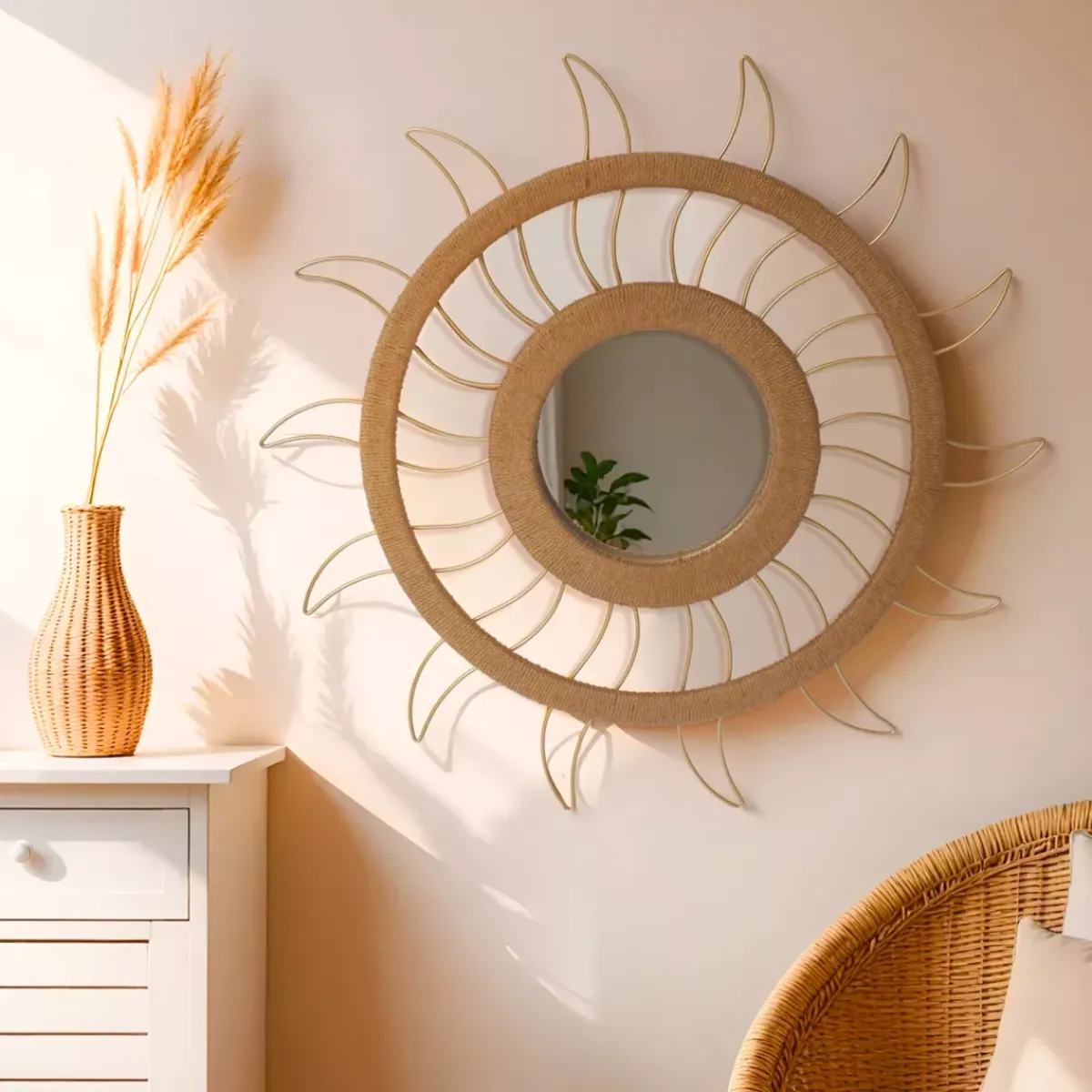 EMINZA Quadri & Decorazioni Murali-Specchio e decorazione da parete in canapa (D75 cm) Sun Beige