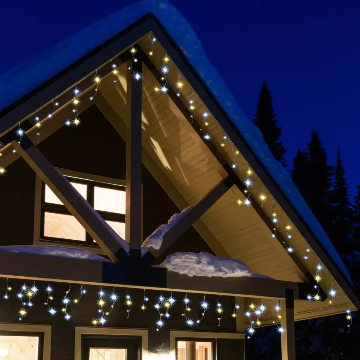 EMINZA Ghirlande Di Luci-Stalattite luminosa 20 m 490 LED cavo nero Stars Bicolore Bianco caldo e freddo