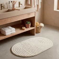 Tappeto da bagno ovale in cotone tuftato (50 x 80 cm) Boho-chic Beige grigio
