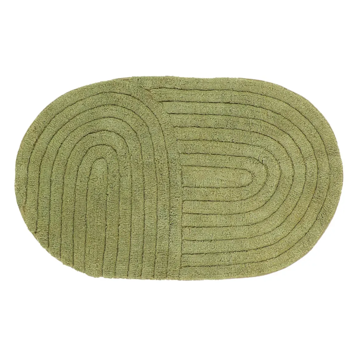 Tappeto da bagno ovale in cotone tuftato (50 x 80 cm) Boho-chic Verde oliva
