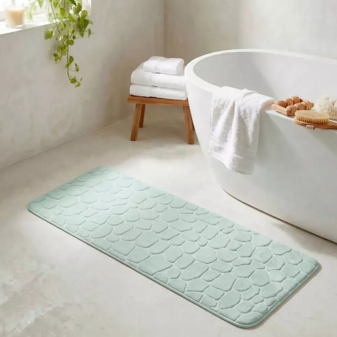 Tappeto da bagno rettangolare in memory foam (50 x 120 cm) Galeo Verde eucalipto
