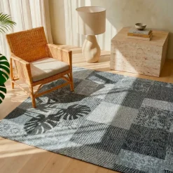 Tappeto da soggiorno rettangolare jacquard (160 x 230 cm) Rishi Nero e grigio