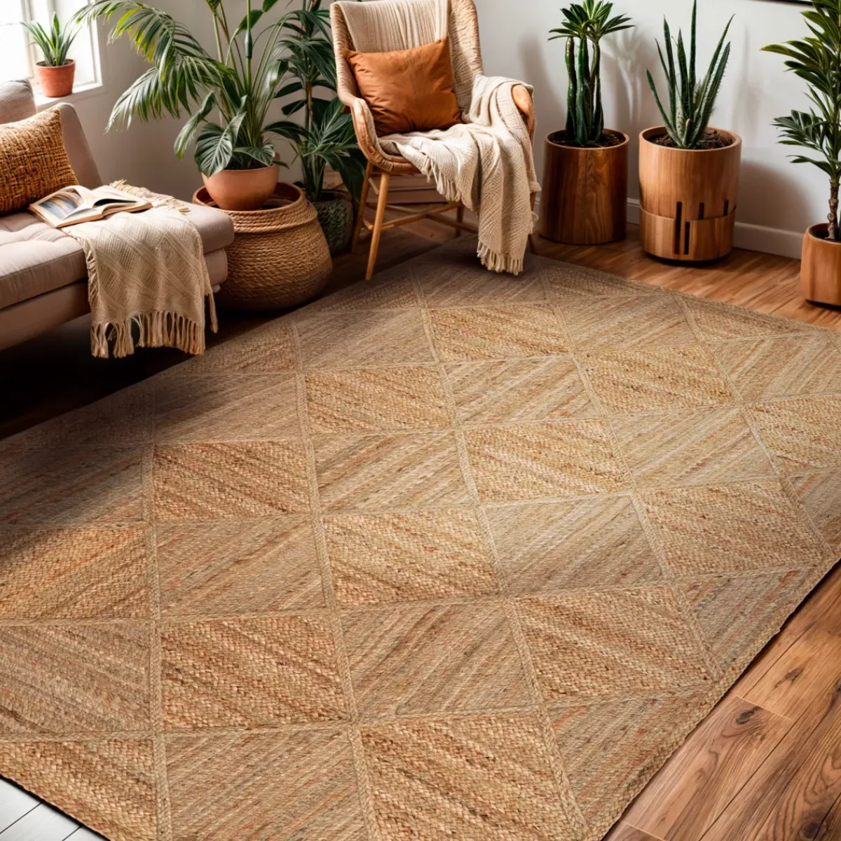 EMINZA Tappeti Soggiorno/Camera-Tappeto da soggiorno rettangolare juta tessuto a mano (160 x 230 cm) Anaya