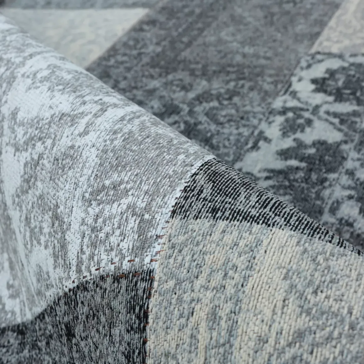 Tappeto rettangolare jacquard per soggiorno (140 x 200 cm) Rishi Nero e grigio