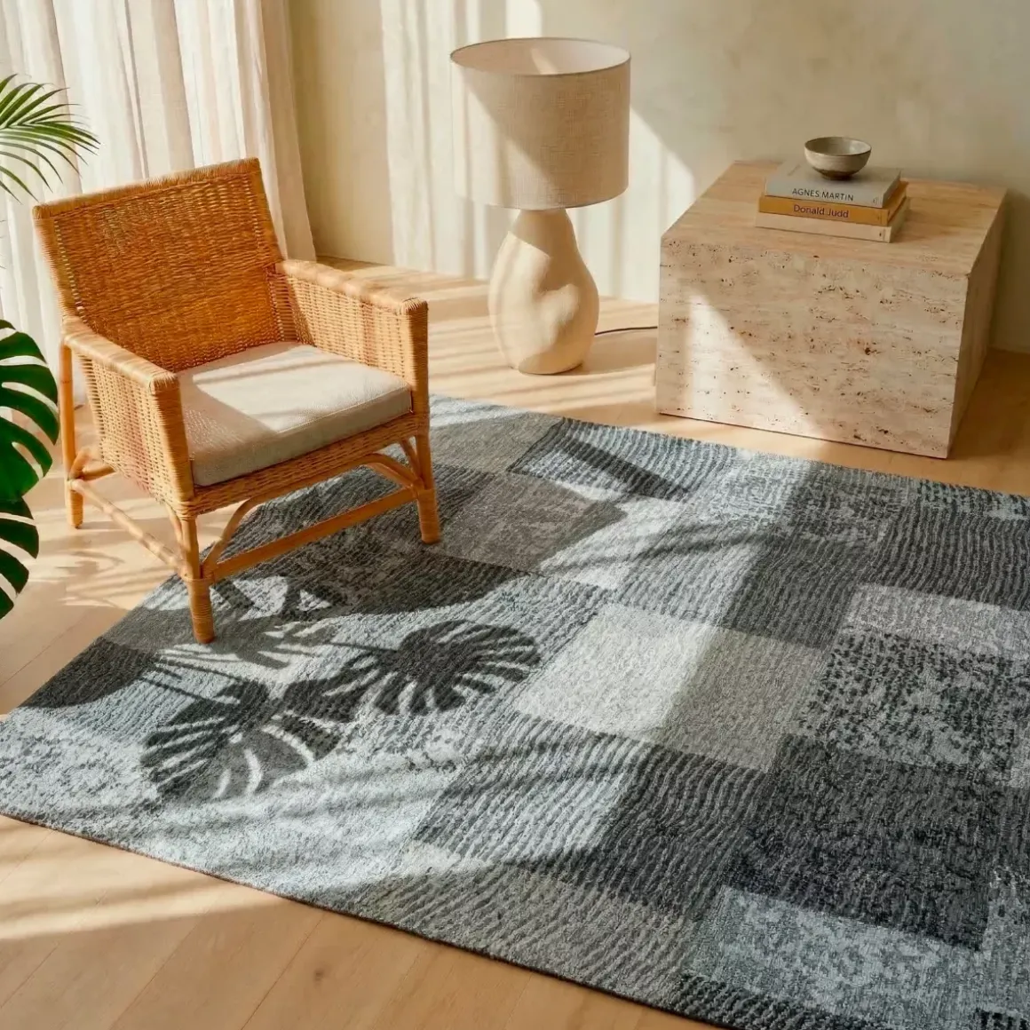 Tappeto rettangolare jacquard per soggiorno (140 x 200 cm) Rishi Nero e grigio