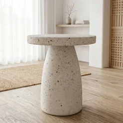 EMINZA Tavolini Da Salotto|Tavolini-Tavolino basso rotondo in magnesio ossidato (H45 cm) Modula Effetto