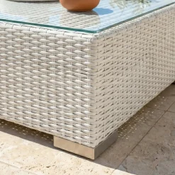 Tavolino da giardino quadrato in resina intrecciata Palma Bianco