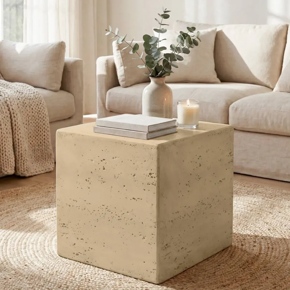 EMINZA Tavolini-Tavolino d'appoggio quadrato in magnesio ossidato (H40 cm) Romeau Effetto