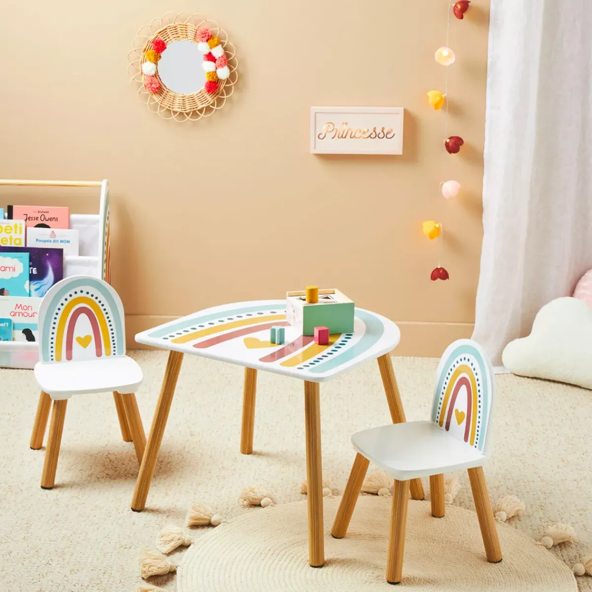 OSTARIA Mobili Bambini-Tavolino e 2 sedie bambini legno Arcobaleno