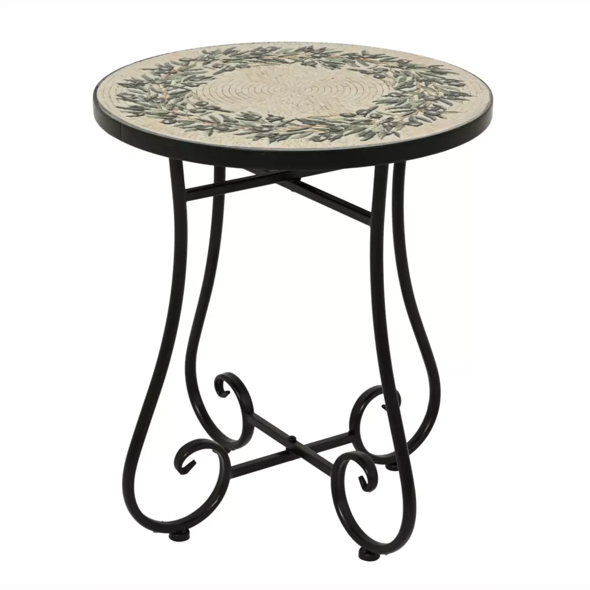 Tavolino rotondo in mosaico (H46 x D39 cm) Atene Beige