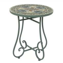 Tavolino rotondo in mosaico (H46 x D39 cm) Cancùn Verde salvia