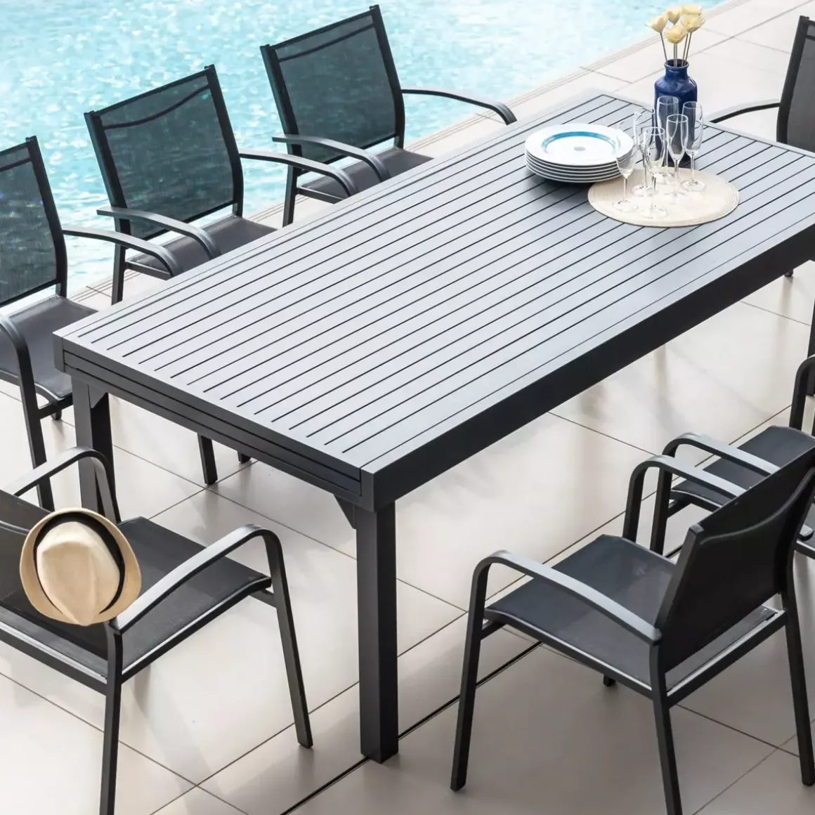 Tavolo da giardino allungabile alluminio 12 posti (200/320 x 100 cm) Murano Grigio antracite