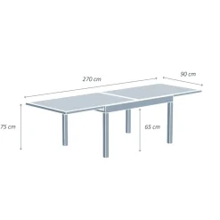 Tavolo da giardino allungabile in vetro 10 posti (135/270 x 90 cm) Murano Bianco