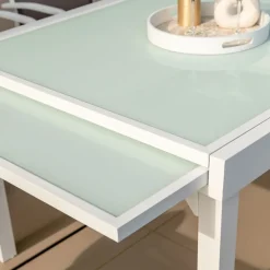 Tavolo da giardino allungabile in vetro 10 posti (135/270 x 90 cm) Murano Bianco