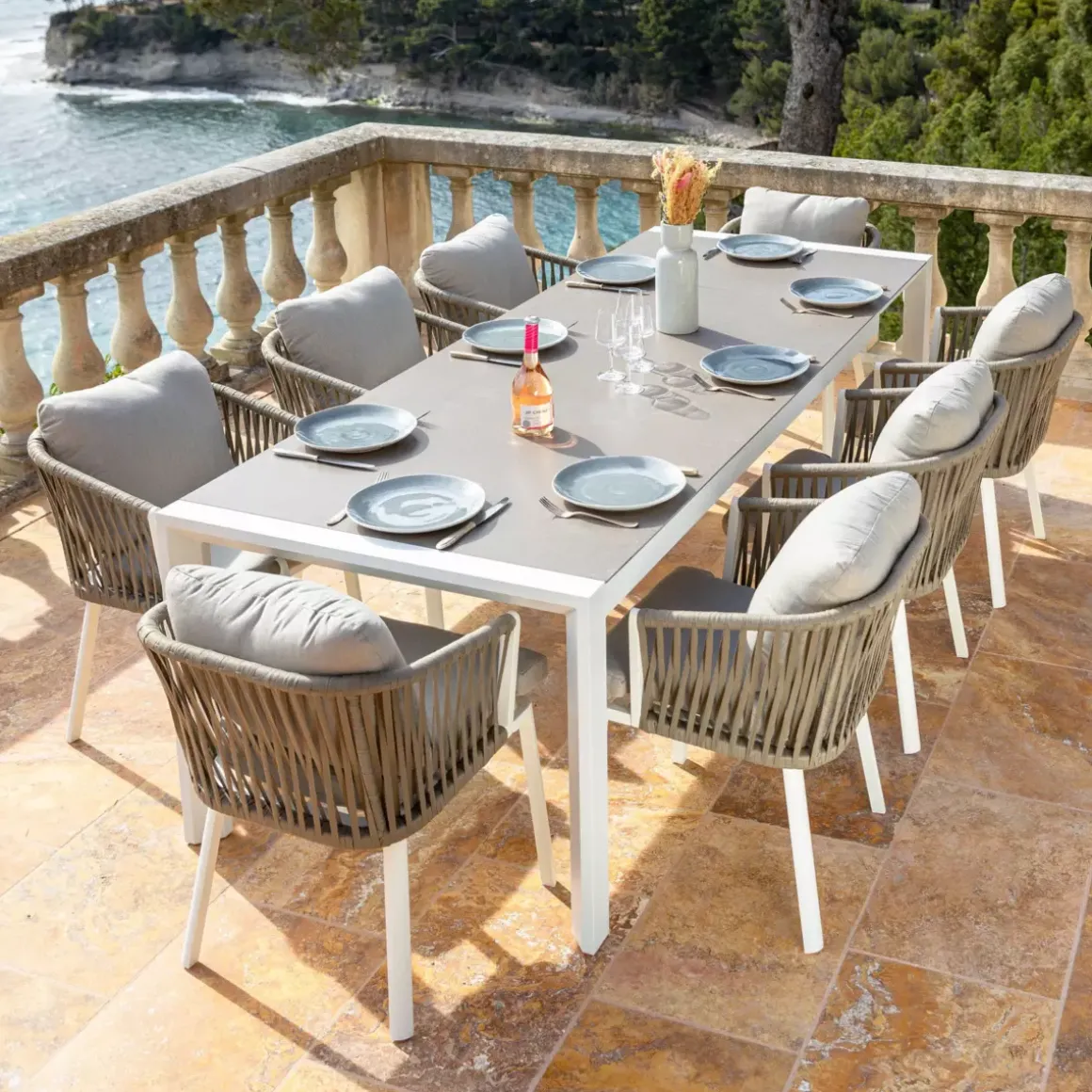 Tavolo da giardino allungabile alluminio 12 posti (195/300 x 96 cm) Amalfi Bianco